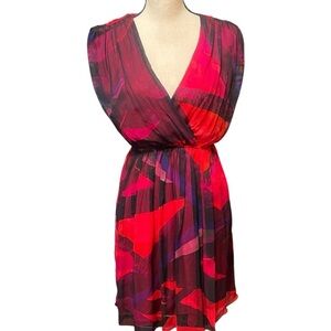 Alice + Olivia Red Purple Silk Abstract Print Flowy‎ Summer Cocktail Dress Small